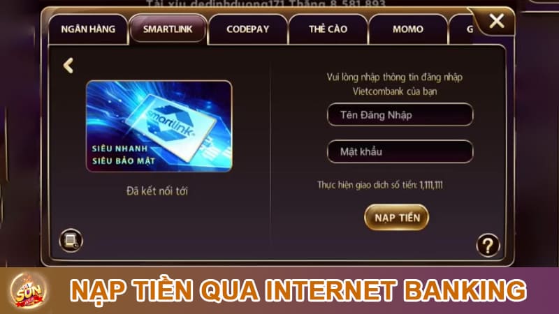 Hướng dẫn nạp tiền qua Internet Banking tại cổng game Sunwin